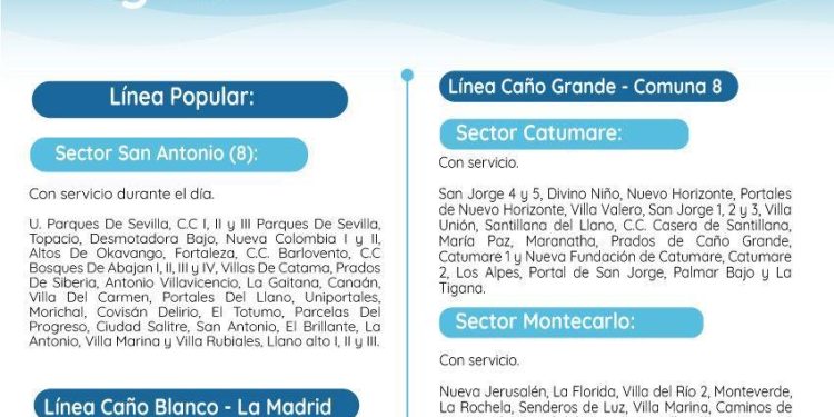 Horarios para el suministro de agua en V/cio